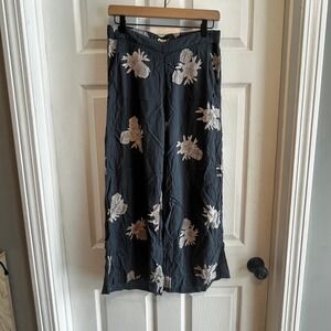 ROXY Women's Floral Wide Leg Pants Charcoal Gray Size Medium Boho Chi